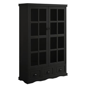 Hearth and Haven Pave 2 Doors Curio Cabinet with Adjustable Shelves and 3 Drawers, Black W1693S00004