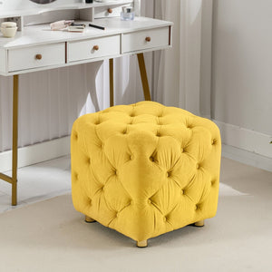 English Elm Beige Velvet Cube Ottoman with Storage Solid Wood Frame Modern Living Room Accent Yellow W1170103516