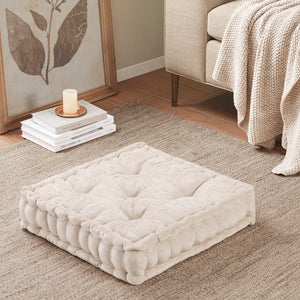 English Elm Poly Chenille Square Floor Pillow Cushion Azza Tufted Scalloped Edge Soft Textured Cozy Accent Pad Ivory 20.67 L x 4.92 W x 20.08 H B03596304