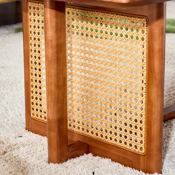 English Elm Chinese Rectangular Coffee Table - Walnut Rubberwood With Imitation Rattan For Small Spaces, Easy Assembly W1151P154605