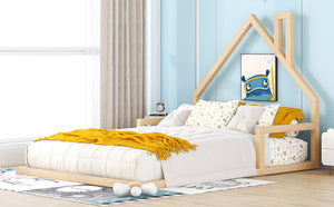 English Elm Full Full Size Wood Floor Bed with Charming House Headboard, Sleek Pine/MDF Design for Cozy Bedrooms Natural WF304146AAN