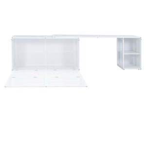 English Elm Queen Space-Saving Murphy Bed with Rotating Desk and Built-In Shelves, Solid Wood Cabinet Design, 600lb Capacity White GX000340AAK