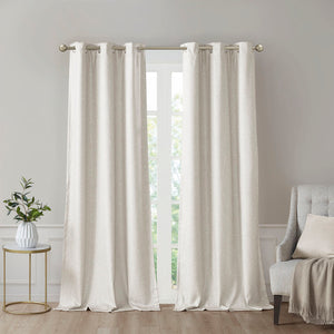 English Elm Tonal SunSmart Como Faux Silk Total Blackout Curtain Panels Pair with Thermal Foam‑Back, Grommet Top Ivory 6.59 L x 16.14 W x 6.69 H B03599833