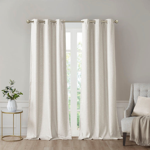 English Elm Tonal SunSmart Como Faux Silk Total Blackout Curtain Panels Pair with Thermal Foam‑Back, Grommet Top Ivory 6.59 L x 16.14 W x 6.69 H B03599833