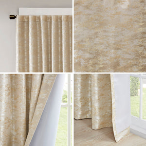 English Elm Jacquard Marble Weave Blackout Curtain Panel Gold Formal Bedroom Theater Room B03599768