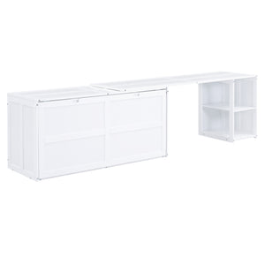 English Elm Queen Space-Saving Murphy Bed with Rotating Desk and Built-In Shelves, Solid Wood Cabinet Design, 600lb Capacity White GX000340AAK