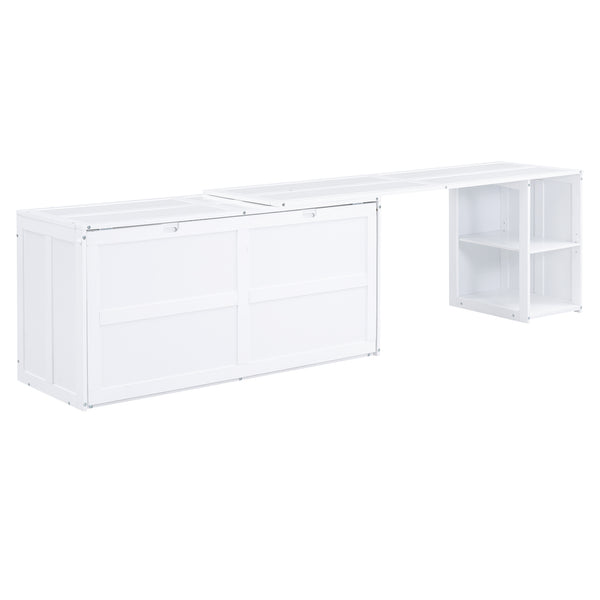 English Elm Queen Space-Saving Murphy Bed with Rotating Desk and Built-In Shelves, Solid Wood Cabinet Design, 600lb Capacity White GX000340AAK