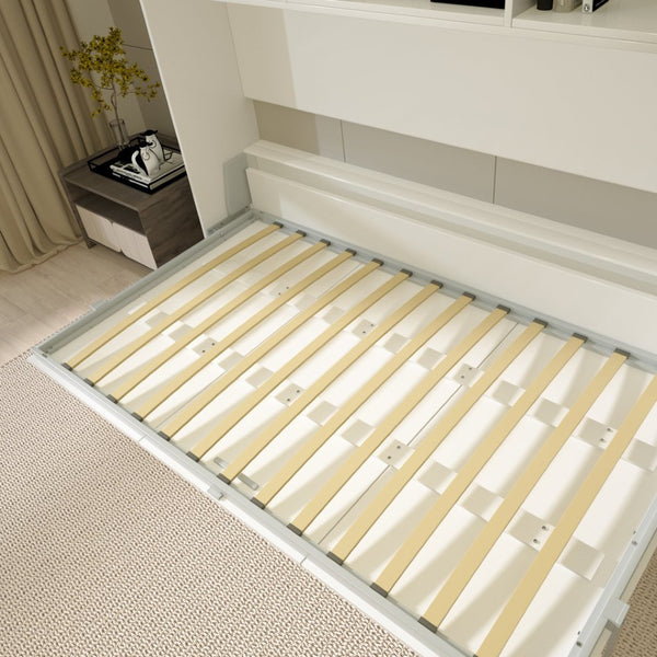 English Elm Mordern Twin Wall Bed Horizontal Murphy with Integrated Shelf White Space Saving W650S00004