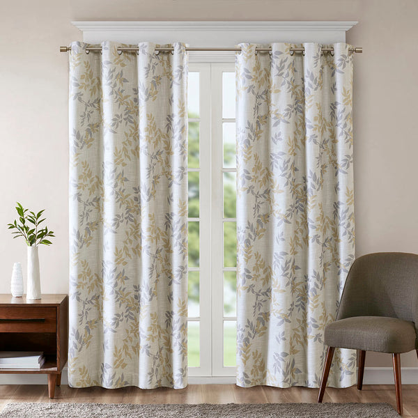 English Elm Printed Botanical Blackout Curtain Panel — SunSmart Julie textured polyester slub with noise-reducing foamback for energy savings and privacy, silver grommet top, 50x95" Yellow 3.05 L x 10.24 W x 8.66 H B03599780