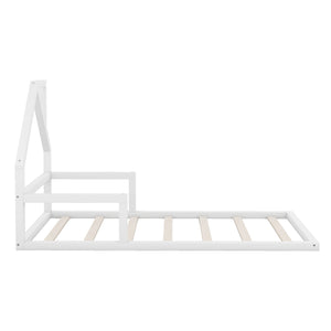 English Elm Twin House-Shaped Floor Bed for Kids Twin Size Pine Wood Frame with Playful Headboard, Stylish Decor & Sturdy Support White WF304145AAK
