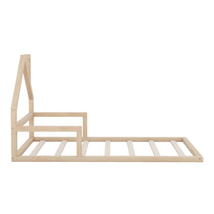 English Elm Twin House-Shaped Floor Bed for Kids Twin Size Pine Wood Frame with Playful Headboard, Stylish Decor & Sturdy Support Natural WF304145AAN
