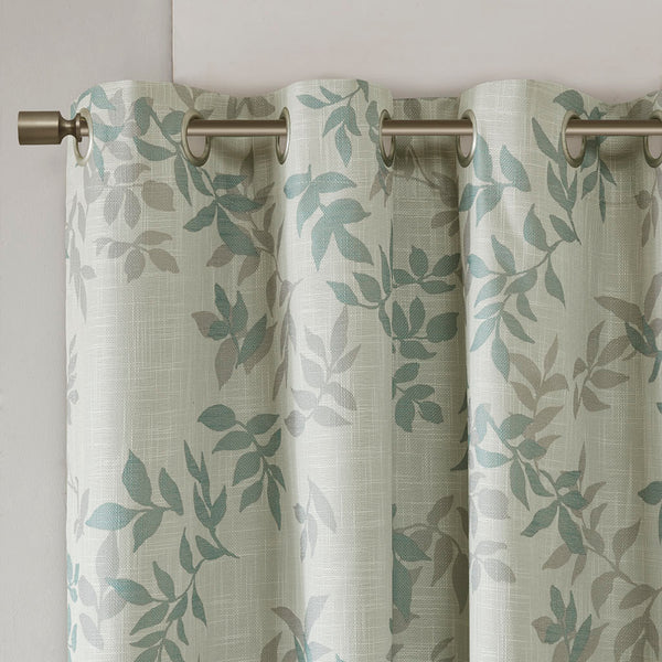 English Elm Printed Botanical Blackout Curtain Panel — SunSmart Julie textured polyester slub with noise-reducing foamback for energy savings and privacy, silver grommet top, 50x95" Aqua 3.05 L x 10.24 W x 8.66 H B03599782