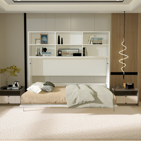 English Elm Mordern Twin Wall Bed Horizontal Murphy with Integrated Shelf White Space Saving W650S00004
