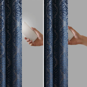 English Elm Knitted Total Blackout Jacquard Damask Curtain Panel - Elegant Grommet Top For Ultimate Privacy B03599818