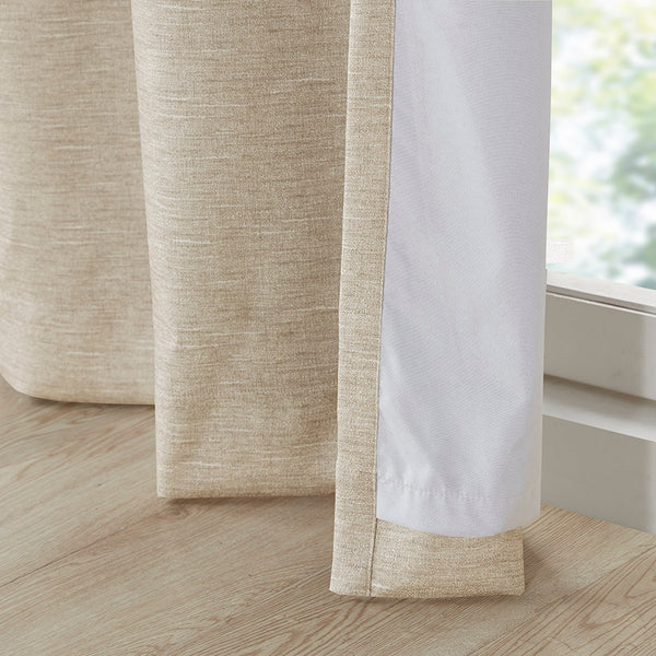 English Elm Tonal SunSmart Como Faux Silk Total Blackout Curtain Panel Pair with Thermal Foamback and Grommets taupe 6.59 L x 16.14 W x 7.48 H B03599836