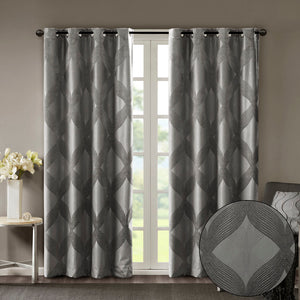 English Elm Ogee Knitted Jacquard Total Blackout Curtain Panel - Elegant Design With Noise Reduction & Insulation B03599795