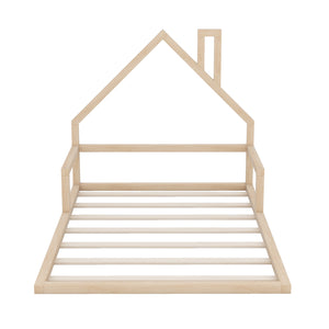 English Elm Full Full Size Wood Floor Bed with Charming House Headboard, Sleek Pine/MDF Design for Cozy Bedrooms Natural WF304146AAN