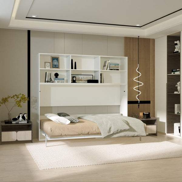 English Elm Mordern Twin Wall Bed Horizontal Murphy with Integrated Shelf White Space Saving W650S00004