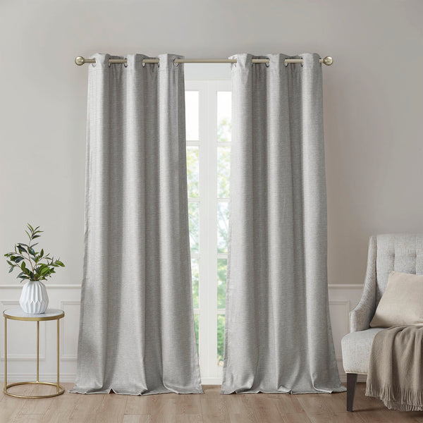 English Elm Tonal SunSmart Como Faux Silk Total Blackout Curtain Panel Pair with Thermal Foamback and Grommets Grey 6.59 L x 16.14 W x 7.48 H B03599838