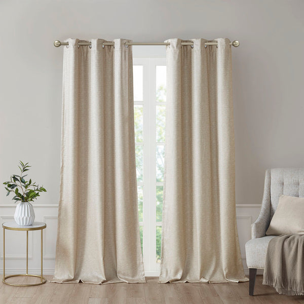 English Elm Tonal SunSmart Como Faux Silk Total Blackout Curtain Panel Pair with Thermal Foamback and Grommets taupe 6.59 L x 16.14 W x 7.48 H B03599836
