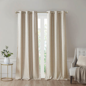 English Elm Tonal SunSmart Como Faux Silk Total Blackout Curtain Panels Pair with Thermal Foam‑Back, Grommet Top taupe 6.59 L x 16.14 W x 6.69 H B03599835