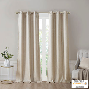 English Elm Tonal SunSmart Como Faux Silk Total Blackout Curtain Panels Pair with Thermal Foam‑Back, Grommet Top taupe 6.59 L x 16.14 W x 6.69 H B03599835
