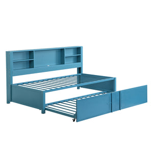 English Elm Metal Twin Size Daybed with Trundle, Built-In Shelves & USB Charging Ports for Small Spaces Blue GX001118AAC