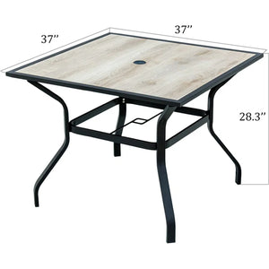 English Elm Outdoor Patio Dining Table Square Metal Table with Wood-Look Top, Umbrella Hole, Rust-Resist 39.4" W1859113136