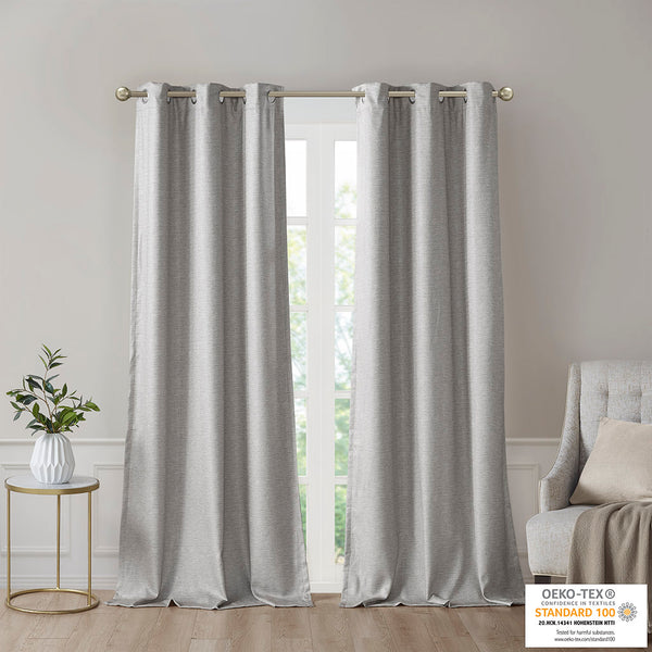 English Elm Tonal SunSmart Como Faux Silk Total Blackout Curtain Panel Pair with Thermal Foamback and Grommets Grey 6.59 L x 16.14 W x 7.48 H B03599838