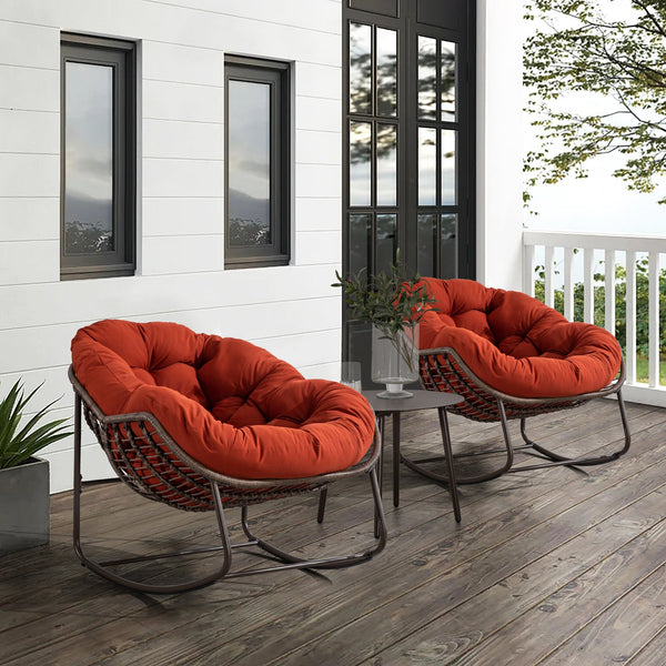 English Elm Outdoor Rattan Rocking Chair Oversized Hand-Woven Egg Recliner with Plush Cushion, Durable Steel Frame, Weather-Resistant Comfort for Patio Orange W640105284