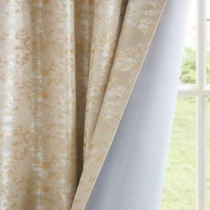 English Elm Jacquard Marble Weave Blackout Curtain Panel Gold Formal Bedroom Theater Room B03599768
