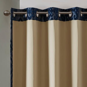 English Elm Knitted Total Blackout Jacquard Damask Curtain Panel - Elegant Grommet Top For Ultimate Privacy B03599818