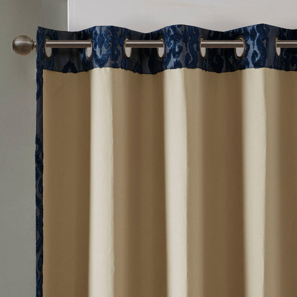 English Elm Knitted Total Blackout Jacquard Damask Curtain Panel - Elegant Grommet Top For Ultimate Privacy B03599818