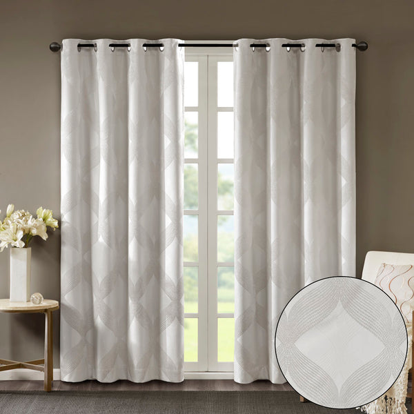 English Elm Ogee Knitted Jacquard Total Blackout Curtain Panel - Elegant Ivory Sheen, 100% Light Blocking & Noise Reduction B03599792