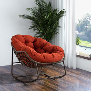English Elm Outdoor Rattan Rocking Chair Oversized Hand-Woven Egg Recliner with Plush Cushion, Durable Steel Frame, Weather-Resistant Comfort for Patio Orange W640105284