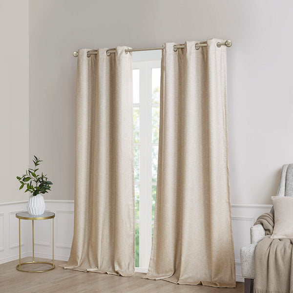 English Elm Tonal SunSmart Como Faux Silk Total Blackout Curtain Panel Pair with Thermal Foamback and Grommets taupe 6.59 L x 16.14 W x 7.48 H B03599836