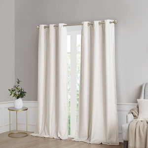 English Elm Tonal SunSmart Como Faux Silk Total Blackout Curtain Panels Pair with Thermal Foam‑Back, Grommet Top Ivory 6.59 L x 16.14 W x 6.69 H B03599833
