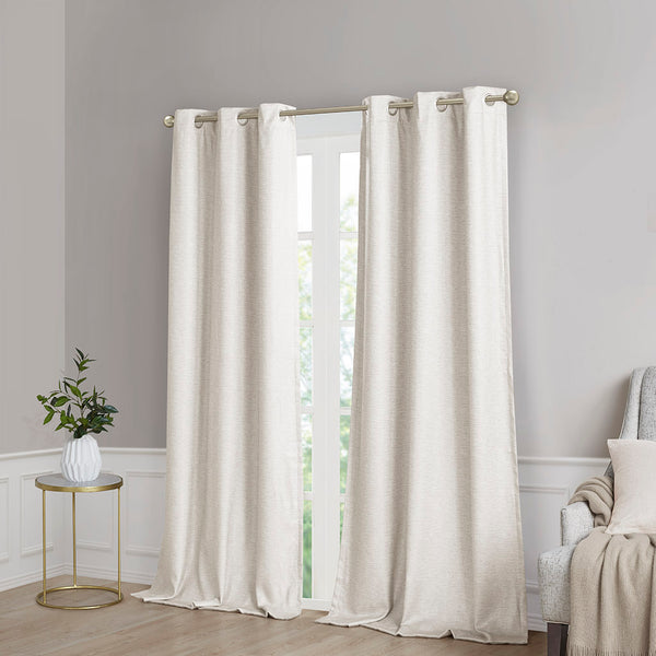 English Elm Tonal SunSmart Como Faux Silk Total Blackout Curtain Panels Pair with Thermal Foam‑Back, Grommet Top Ivory 6.59 L x 16.14 W x 6.69 H B03599833