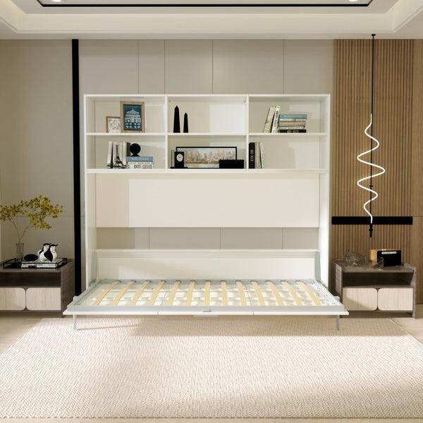 English Elm Mordern Twin Wall Bed Horizontal Murphy with Integrated Shelf White Space Saving W650S00004