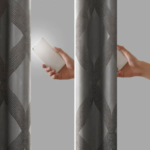 English Elm Ogee Knitted Jacquard Total Blackout Curtain Panel - Luxurious Charcoal Design For Ultimate Privacy B03599796