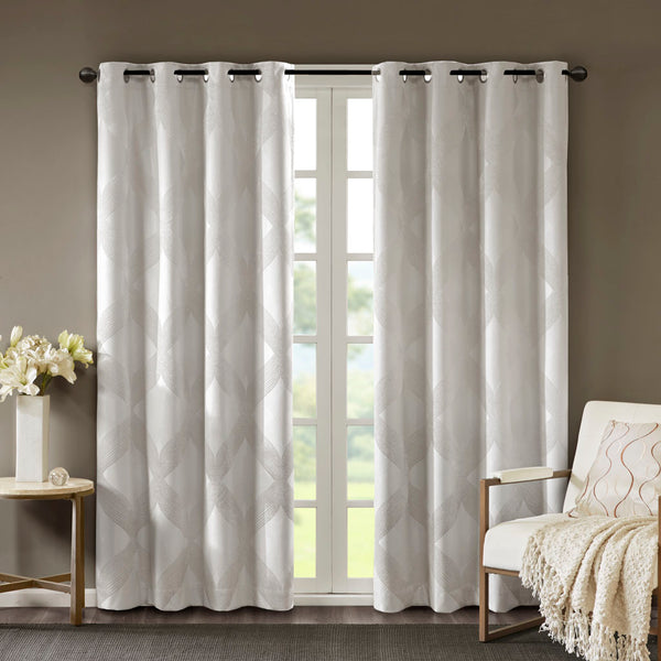 English Elm Ogee Knitted Jacquard Total Blackout Curtain Panel - Elegant Ivory Sheen, 100% Light Blocking & Noise Reduction B03599792