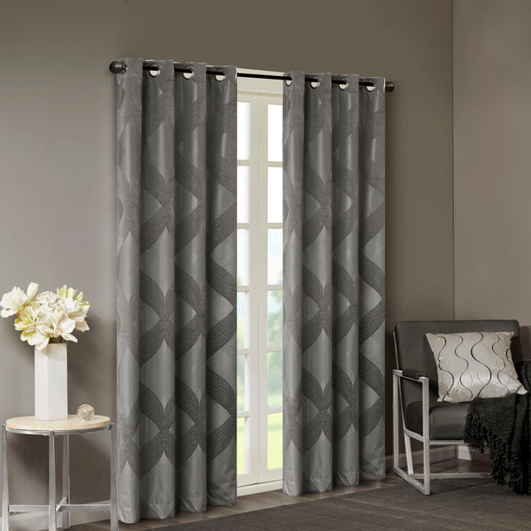 English Elm Ogee Knitted Jacquard Total Blackout Curtain Panel - Elegant Design With Noise Reduction & Insulation B03599795