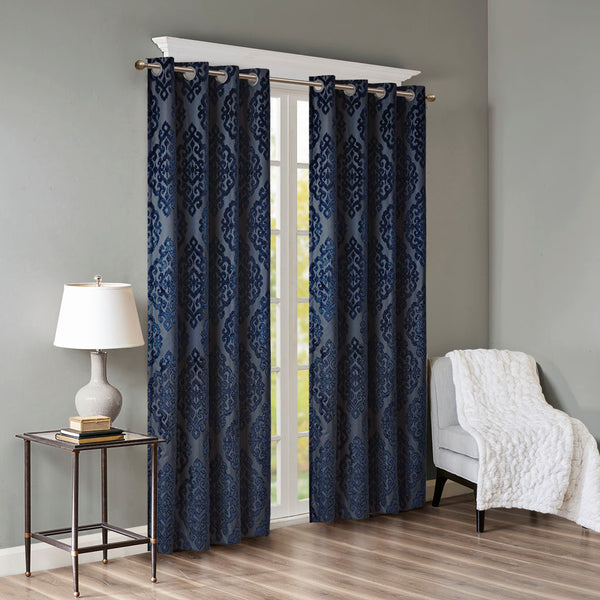 English Elm Knitted Jacquard Damask Blackout Curtain Panel - Luxurious Noise-Reducing Grommet Top Design, 50"X84" B03599817