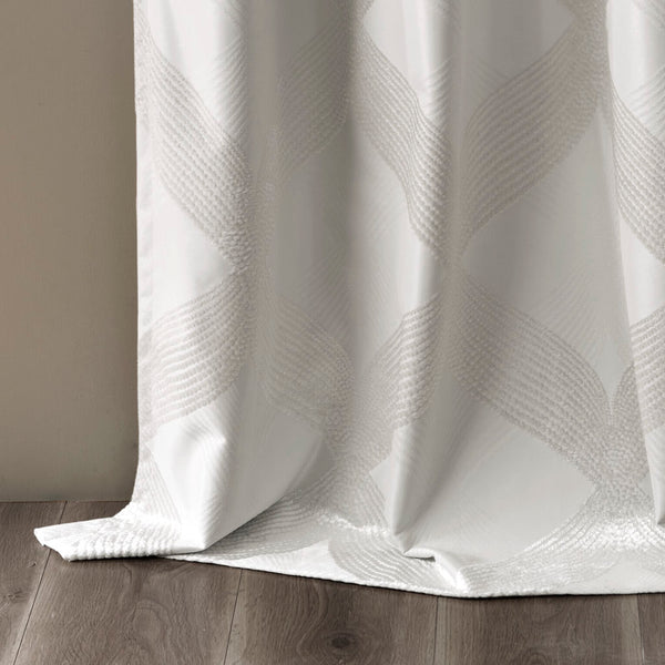 English Elm Ogee Knitted Jacquard Total Blackout Curtain Panel - Elegant Ivory Sheen, 100% Light Blocking & Noise Reduction B03599792