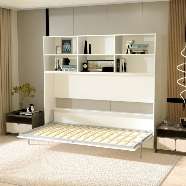 English Elm Mordern Twin Wall Bed Horizontal Murphy with Integrated Shelf White Space Saving W650S00004