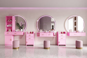 English Elm Locking Salon Beauty Cabinet with 2 Drawers & 1 Lockable Cupboard, Hair Dryer Holes, Durable Finish W33163017