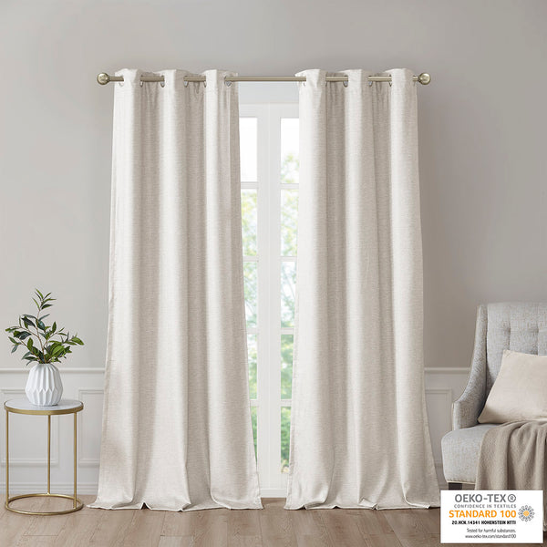 English Elm Tonal SunSmart Como Faux Silk Total Blackout Curtain Panels Pair with Thermal Foam‑Back, Grommet Top Ivory 6.59 L x 16.14 W x 6.69 H B03599833