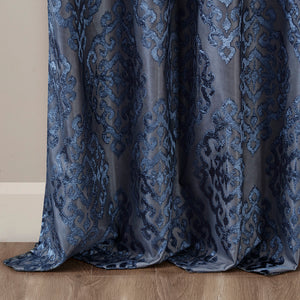 English Elm Knitted Jacquard Damask Blackout Curtain Panel - Luxurious Noise-Reducing Grommet Top Design, 50"X84" B03599817