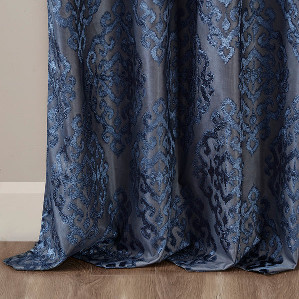 English Elm Knitted Jacquard Damask Blackout Curtain Panel - Luxurious Noise-Reducing Grommet Top Design, 50"X84" B03599817