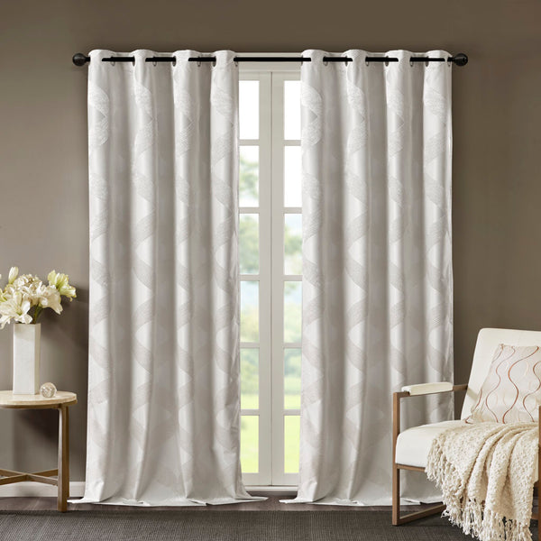 English Elm Ogee Knitted Jacquard Total Blackout Curtain Panel - Luxurious Light Control & Noise Reduction Benefits B03599794